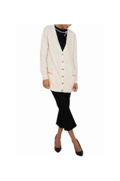 Elisabetta Franchi Vesten Long Cardigan Beige -Elisabetta Franchi Winkel 9ee2af694c78cd0612d9ca8bc13deb74