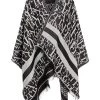 Elisabetta Franchi Poncho's Cape With Lettering And Diamond Design Logo Black