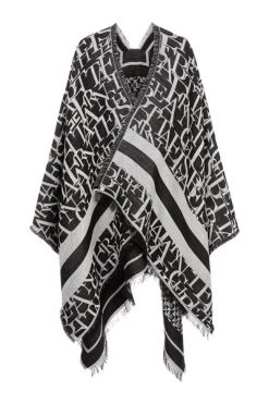Elisabetta Franchi Poncho's Cape With Lettering And Diamond Design Logo Black
