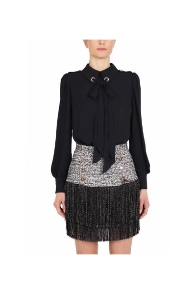 Elisabetta Franchi Casual Jurken Separable Dress With Shirt And Fringed Skirt Black 3 Elisabetta Franchi Casual Jurken Separable Dress With Shirt And Fringed Skirt Black - Afbeelding 3