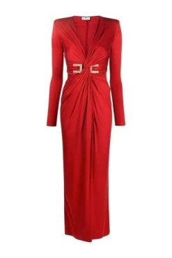 Elisabetta Franchi Maxi Jurken V-Neck Long Dress Red