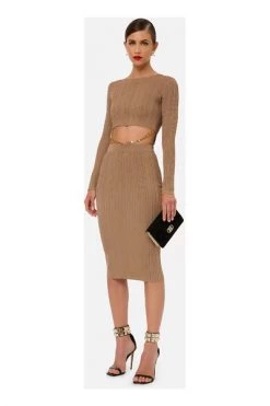 Elisabetta Franchi Casual Jurken Dress With Stone Accessory Brown -Elisabetta Franchi Winkel a205b48627974e8dfee0f983f3fffccb