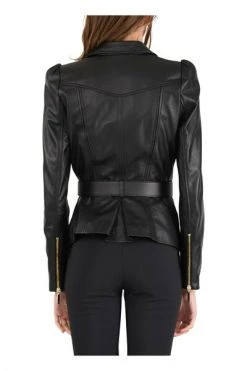 Elisabetta Franchi Leren En Suède Jassen Leather Jacket Black