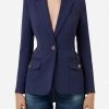 Elisabetta Franchi Blazers Jacket With Light Gold Enamelled Buttons Blue