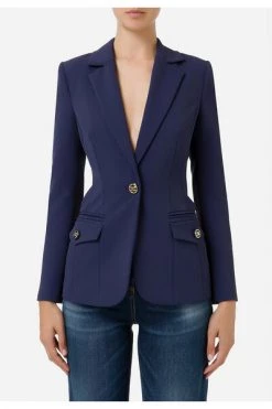 Elisabetta Franchi Blazers Jacket With Light Gold Enamelled Buttons Blue
