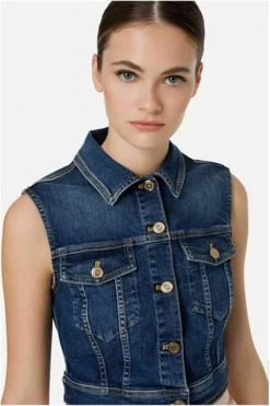 Elisabetta Franchi Bodywarmers Crop Vest In Denim Blue