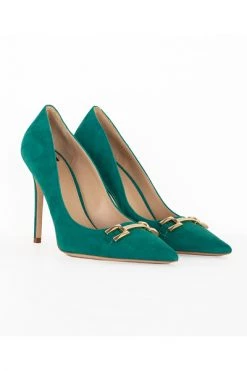 Elisabetta Franchi Suede Leather Pumps With Faceted Logo Green -Elisabetta Franchi Winkel a4730eb2fd03d182bcdc0f02f3138681