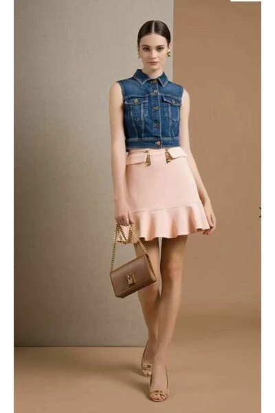 Elisabetta Franchi Bodywarmers Crop Vest In Denim Blue 3 Elisabetta Franchi Bodywarmers Crop Vest In Denim Blue - Afbeelding 3