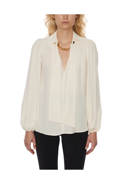 Elisabetta Franchi Blouses Georgette Shirt With Chain White 1 Elisabetta Franchi Blouses Georgette Shirt With Chain White