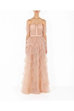 Elisabetta Franchi Maxi Jurken Red Carpet Tulle Dress With Bustier Pink