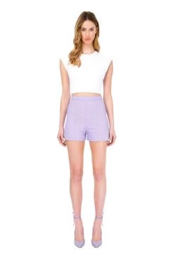 Elisabetta Franchi Korte Broeken High Waist Shorts With Side Slits Purple