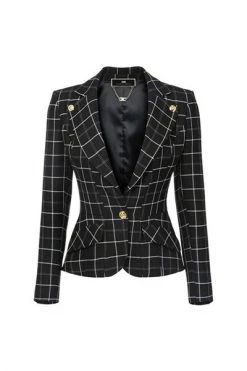 Elisabetta Franchi Blazers Check Patterned Fabric Jacket Black