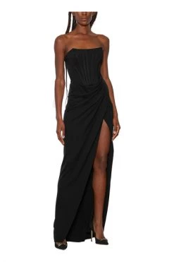 Elisabetta Franchi Jurken Red Carpet Draped Dress With Slit Black -Elisabetta Franchi Winkel aa94a9a4065f1d2e5cd8a44466839ee8