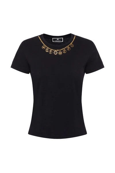 Elisabetta Franchi T-shirts T-SHIRT WITH REMOVABLE CHARM Black 2 Elisabetta Franchi T-shirts T-SHIRT WITH REMOVABLE CHARM Black - Afbeelding 2