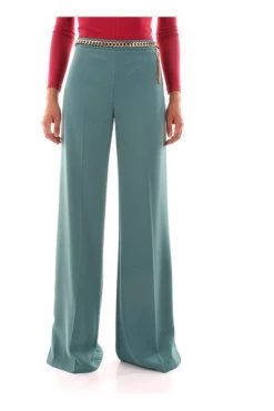 Elisabetta Franchi Wijde Broeken Trousers Green