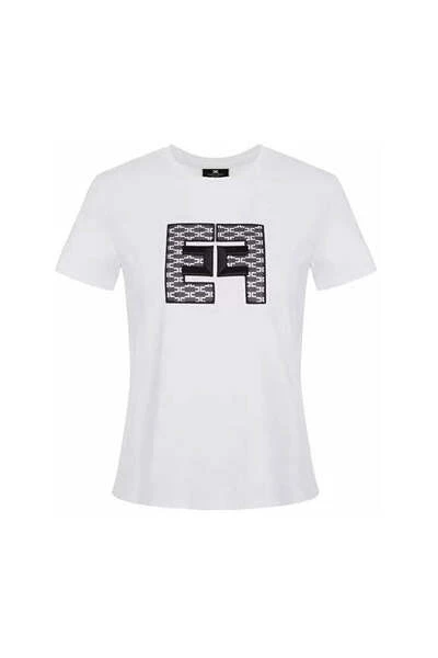 Elisabetta Franchi T-shirts Short-sleeved T-shirt With Logo White 1 Elisabetta Franchi T-shirts Short-sleeved T-shirt With Logo White