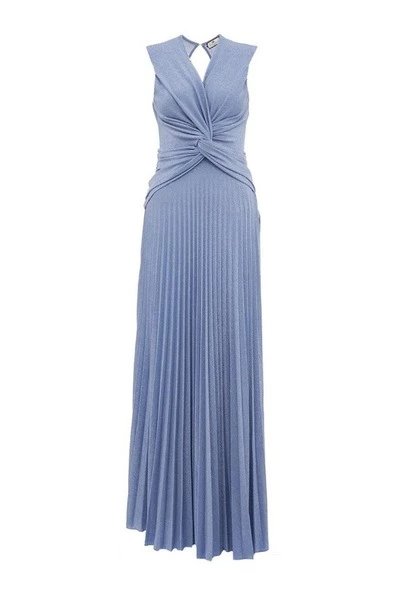 Elisabetta Franchi Jurken Red Carpet Dress With Lurex Drape Blue 1 Elisabetta Franchi Jurken Red Carpet Dress With Lurex Drape Blue