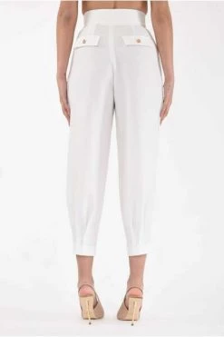 Elisabetta Franchi Pantalons Low Waist Trousers With Maxi Chain White