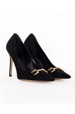 Elisabetta Franchi Suede Leather Pumps With Faceted Logo Black -Elisabetta Franchi Winkel b1476e3a4ae18b5fc340b3826c20d237