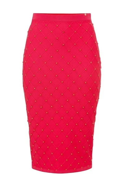 Elisabetta Franchi Kokerrokken Skirt With Elastic Band And Studs Pink 1 Elisabetta Franchi Kokerrokken Skirt With Elastic Band And Studs Pink