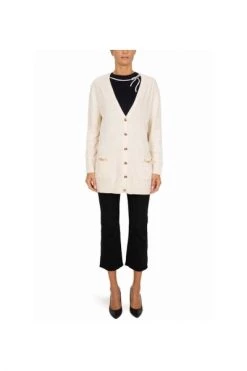 Elisabetta Franchi Vesten Long Cardigan Beige -Elisabetta Franchi Winkel b3c77e5593cec3723de818c88893d8b8