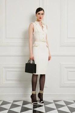 Elisabetta Franchi Casual Jurken Sleeveless Longuette Dress With Buttons White -Elisabetta Franchi Winkel b4ccfda14c064cf4ac07879777e49d0a