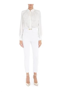 Elisabetta Franchi Longsleeve Shirts Blouse With Maxi Rose In Organza White