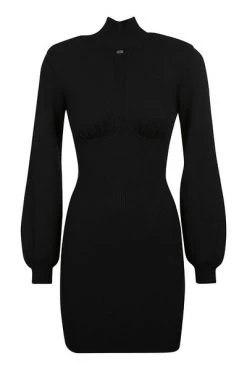 Elisabetta Franchi Casual Jurken Funnel-neck Knitted Short Dress Black
