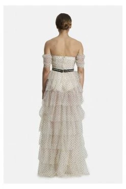 Elisabetta Franchi Maxi Jurken Red Carpet Tulle Dress With Bustier White