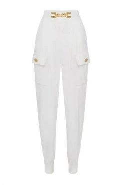 Elisabetta Franchi Pantalons Low Waist Trousers With Maxi Chain White -Elisabetta Franchi Winkel bb605873bbf627cc6281c24a5eb0ef5e