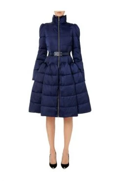 Elisabetta Franchi Parka Jassen Circle Quilted Coat With Logo Belt Blue