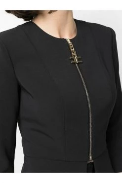 Elisabetta Franchi Blazers Jacket In Double Layer Crêpe Fabric With Maxi Pull-Tab Black -Elisabetta Franchi Winkel bde189b6e99572068d8490d0736f387b