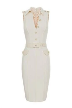 Elisabetta Franchi Casual Jurken Sleeveless Longuette Dress With Buttons White