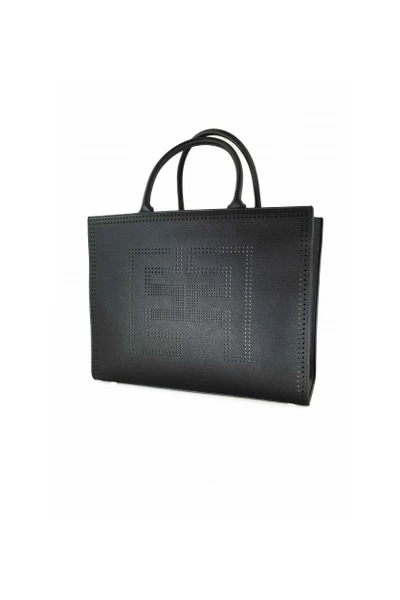 Elisabetta Franchi Shoppers Large Tote Bag With Perforated Logo Black 4 Elisabetta Franchi Shoppers Large Tote Bag With Perforated Logo Black - Afbeelding 4