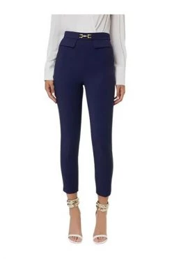 Elisabetta Franchi Pantalons Skinny Trousers With Flaps And Horsebit Accessory Blue