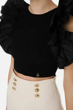 Elisabetta Franchi Shirts Short Sleeve Sweater With Flyers Black -Elisabetta Franchi Winkel bfd0afc00de1a30e5fbb775f9dc7da36