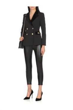 Elisabetta Franchi Leren Broeken Leather Trousers Black