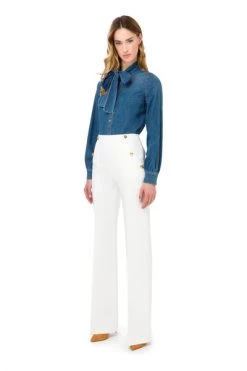 Elisabetta Franchi Chino's Palazzo Trousers With Light Gold Buttons White