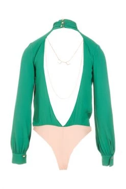 Elisabetta Franchi Bodies Body Top With Chain On The Back Green