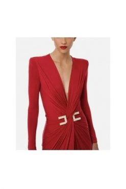 Elisabetta Franchi Maxi Jurken Red Carpet Dress With Long Sleeves And Rhinestones Maxi C Red -Elisabetta Franchi Winkel c1ce93c30600308f520812bc34c087c0