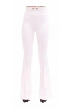 Elisabetta Franchi Wijde Broeken Slim Flared Trousers Beige