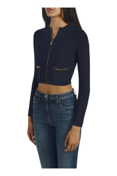 Elisabetta Franchi Hoodies & Sweatvesten KNIT MICRO CARDIGAN Beige 1 Elisabetta Franchi Hoodies & Sweatvesten KNIT MICRO CARDIGAN Beige