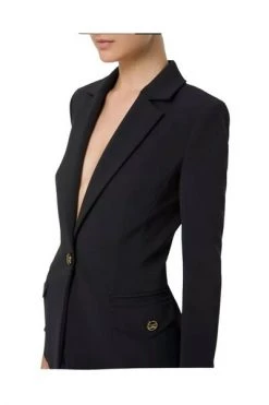 Elisabetta Franchi Blazers Jacket With Light Gold Enamel Buttons Black