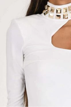 Elisabetta Franchi Feestjurken Red Carpet Dress With Studded High Collar White -Elisabetta Franchi Winkel c51d0bfc90881b850da97fa4bf14cb18