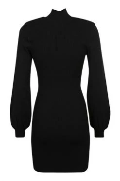 Elisabetta Franchi Casual Jurken Funnel-neck Knitted Short Dress Black -Elisabetta Franchi Winkel c57fc6bcacc16a49c87c3879a8a18f0a