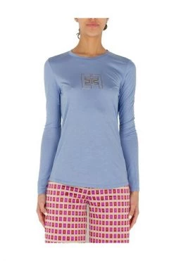 Elisabetta Franchi T-shirts Long Sleeve T-shirt With Gold Logo Print Ma02621e2 Blue -Elisabetta Franchi Winkel c68dd16960af9a20ee052bc0181873a4