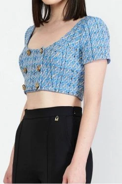 Elisabetta Franchi Shirts Top Tweed Blue -Elisabetta Franchi Winkel c7dcafdd8d79627c2ac4e798d44feadb