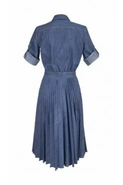 Elisabetta Franchi Casual Jurken Pleated Midi Shirt Dress Blue