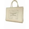 Elisabetta Franchi Shoppers Large Tote Bag With Perforated Logo Beige