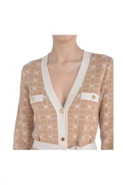 Elisabetta Franchi Feestjurken Cardigan With Contrasting Print And Belt Brown